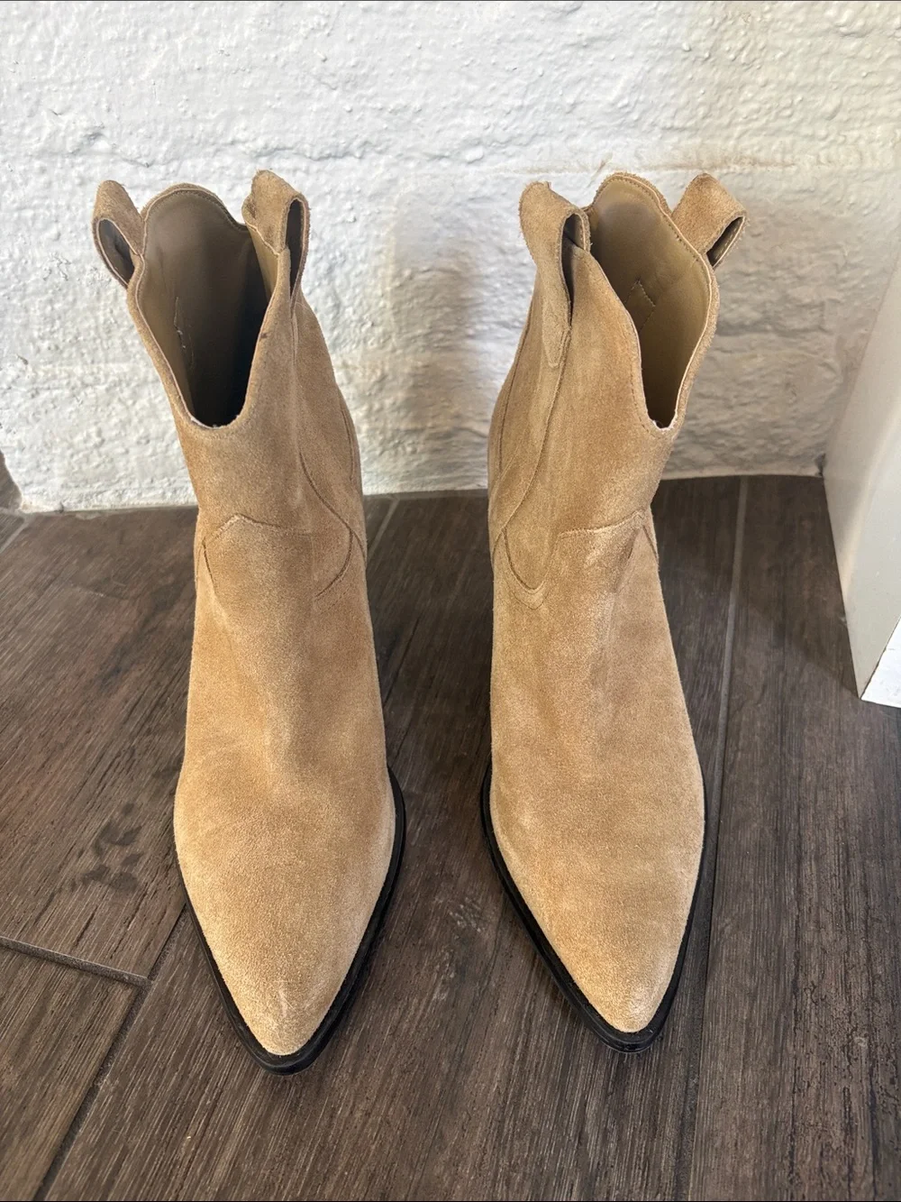Marc Fisher Suede Pointed Western Booties - Tan